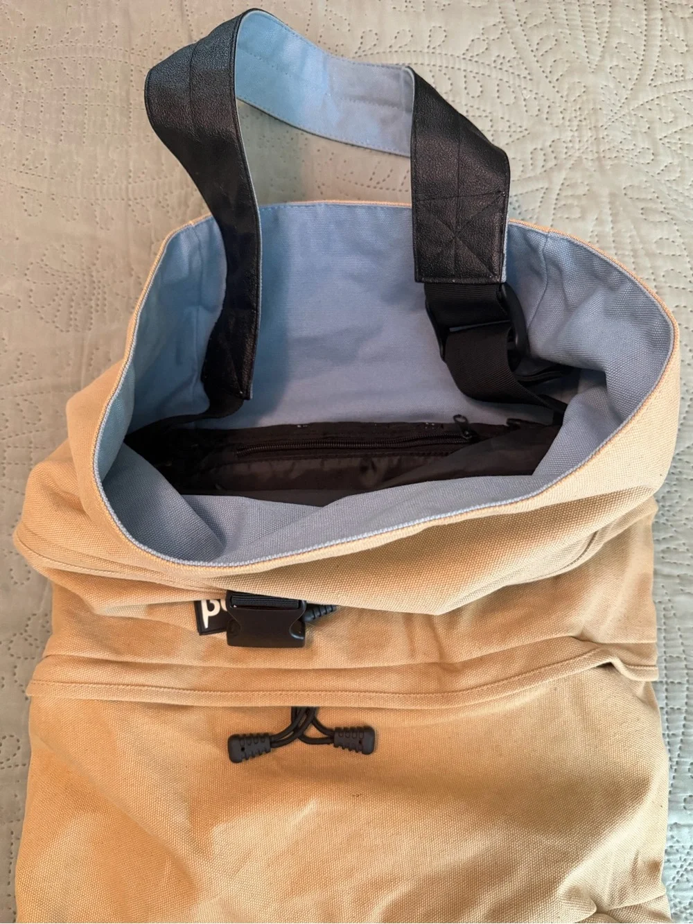 Betabrand Khaki Roll-Top Canvas Backpack with Multiple Zips